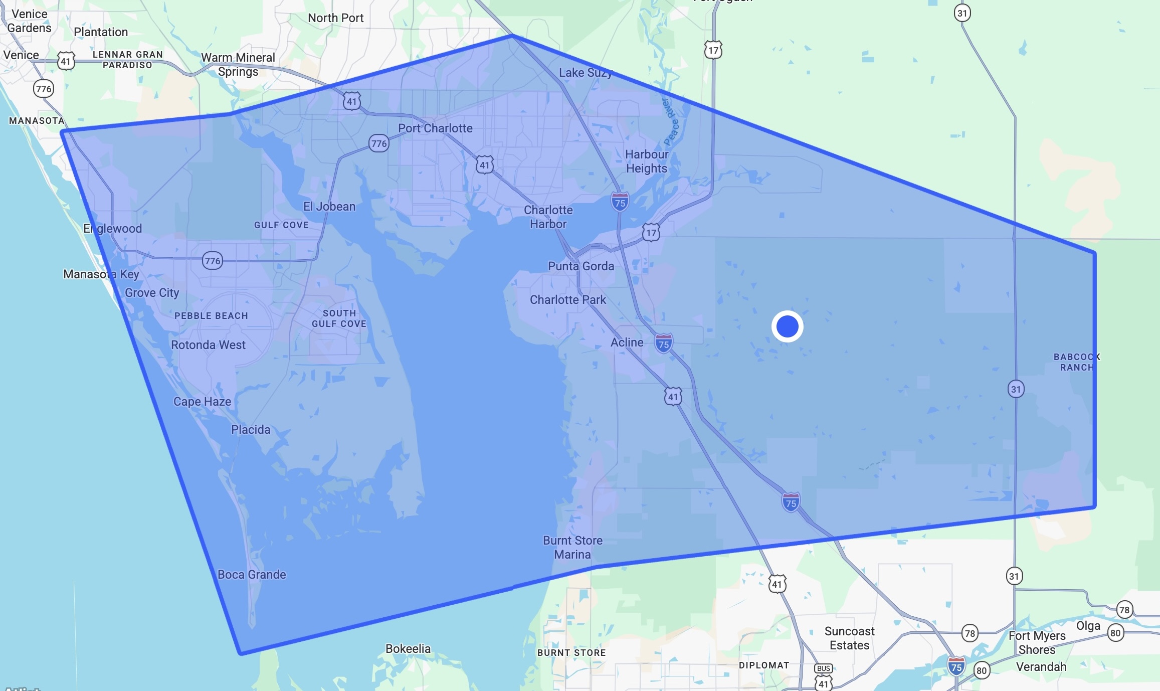 Map showing Charlotte County, Florida service area for Veteran Detail Services