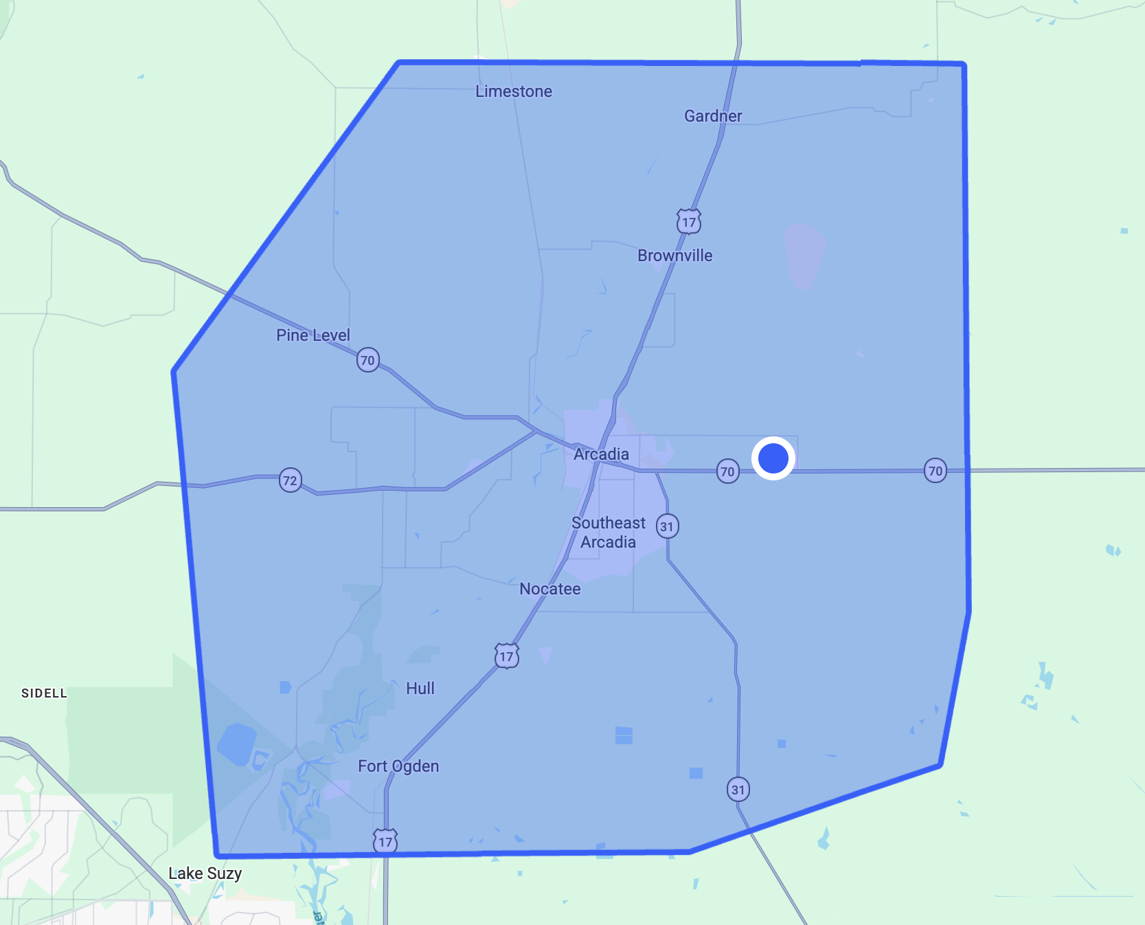Map showing DeSoto County, Florida service area for Veteran Detail Services