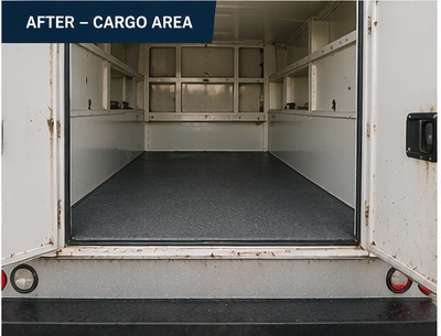 Service body cargo area after mobile fleet detailing