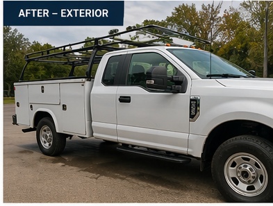 Service truck exterior after mobile fleet detailing