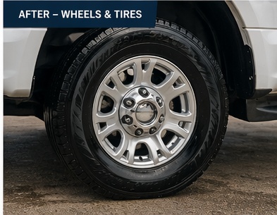 Fleet truck wheel and tire after detailing