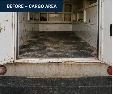 Service body cargo area before mobile fleet detailing