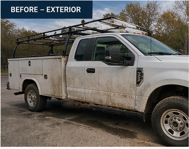 Service truck exterior before mobile fleet detailing