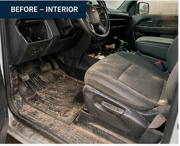 Service truck interior before mobile fleet detailing