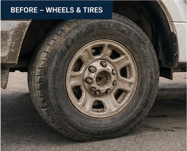 Fleet truck wheel and tire before detailing