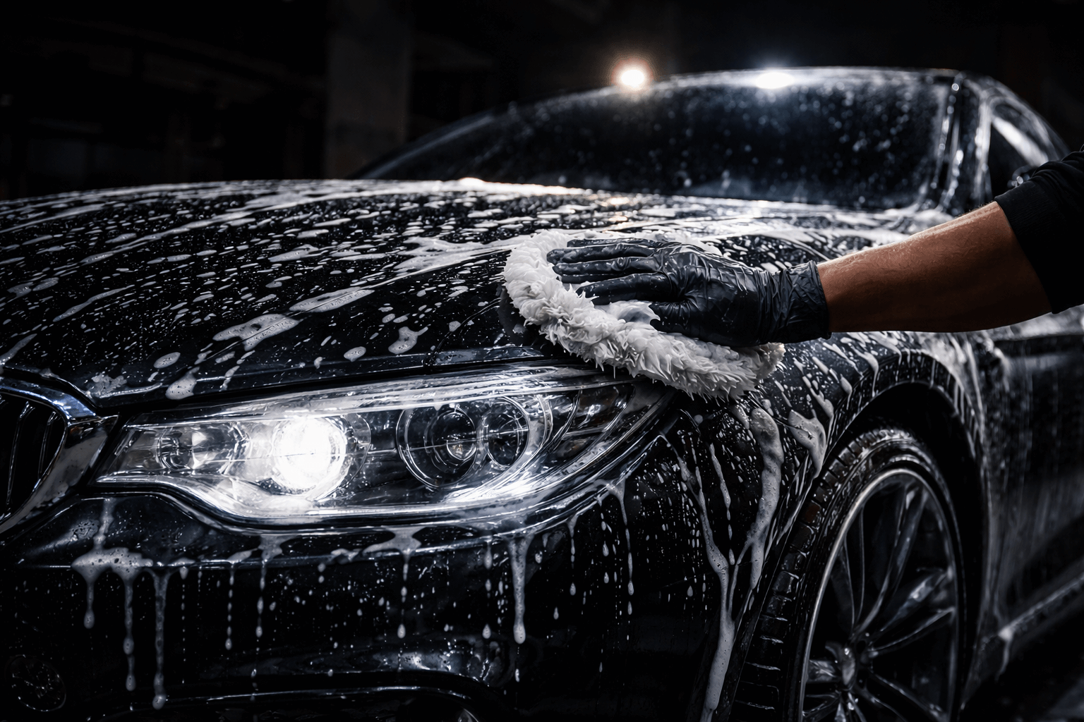 Exterior foam wash in progress