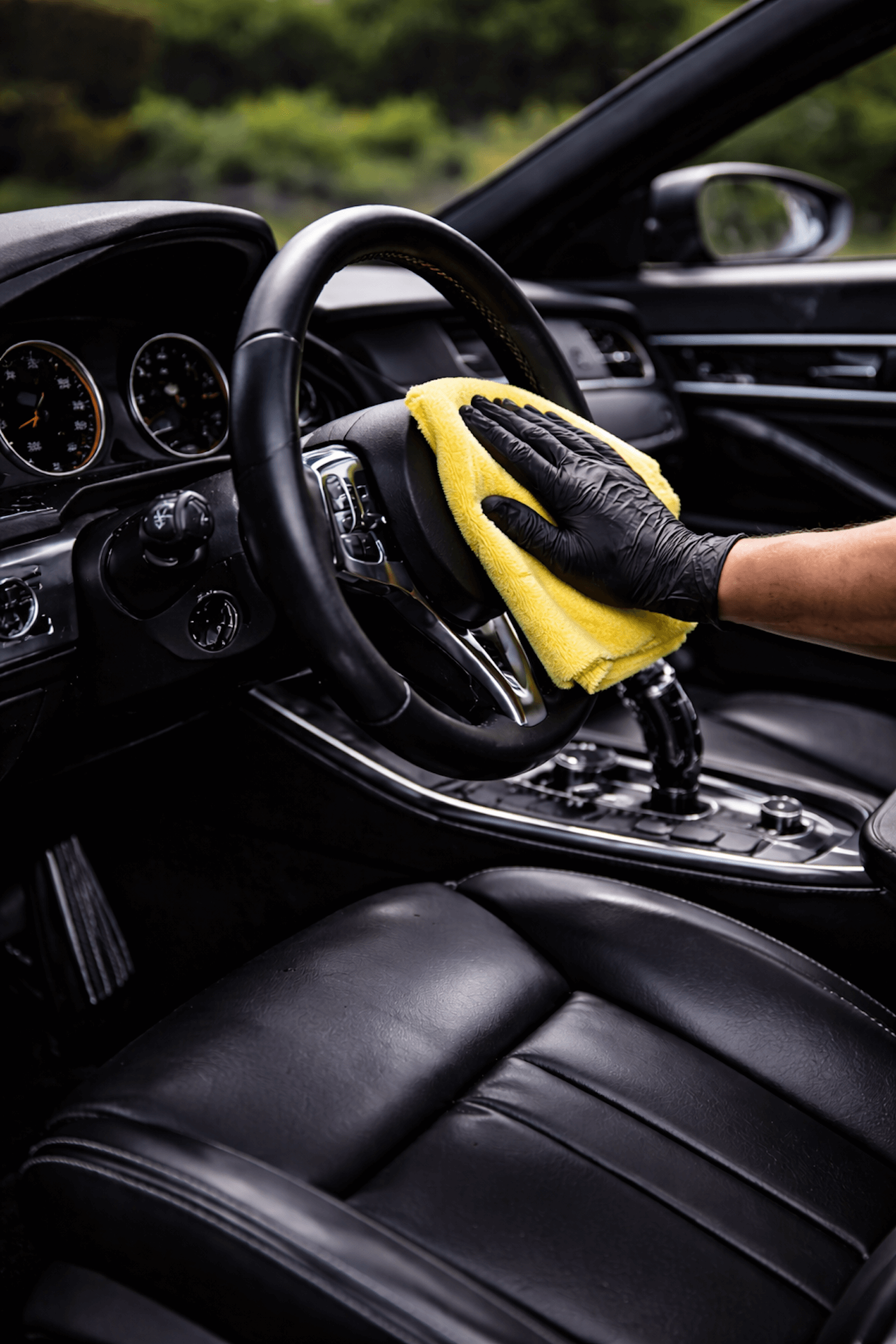 Interior cleaning with microfiber towel